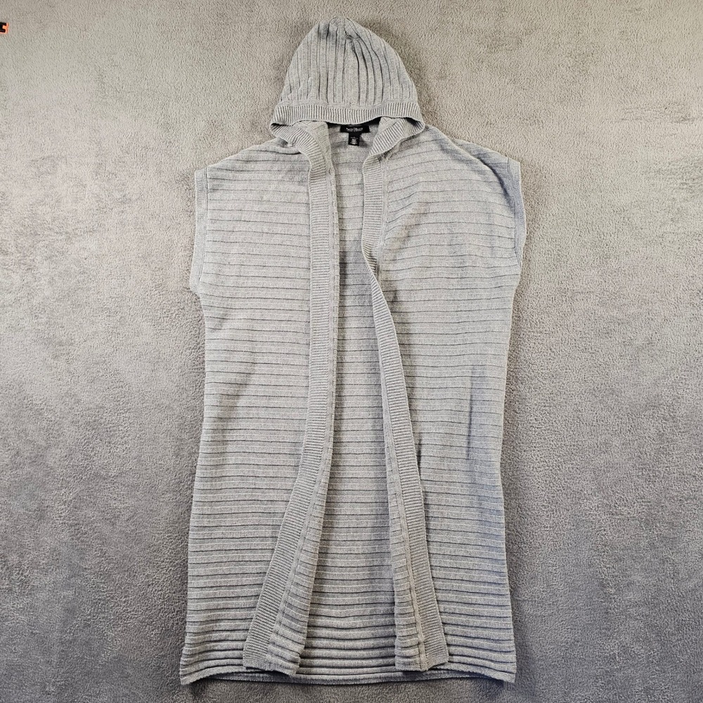 White House Black Market Gray Ribbed Hooded Sleeveless Sweater Duster Vest Large